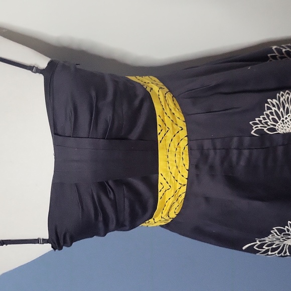 Anthropologie Floreat Dress Spaghetti Strap Dark Gray Yellow 4 Floral Dressy - Picture 2 of 7